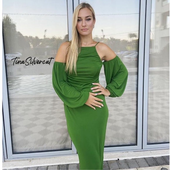 BLOGGERS FAVE!! Zara Long Dress With Gathered Details Green - Picture 15 of 17
